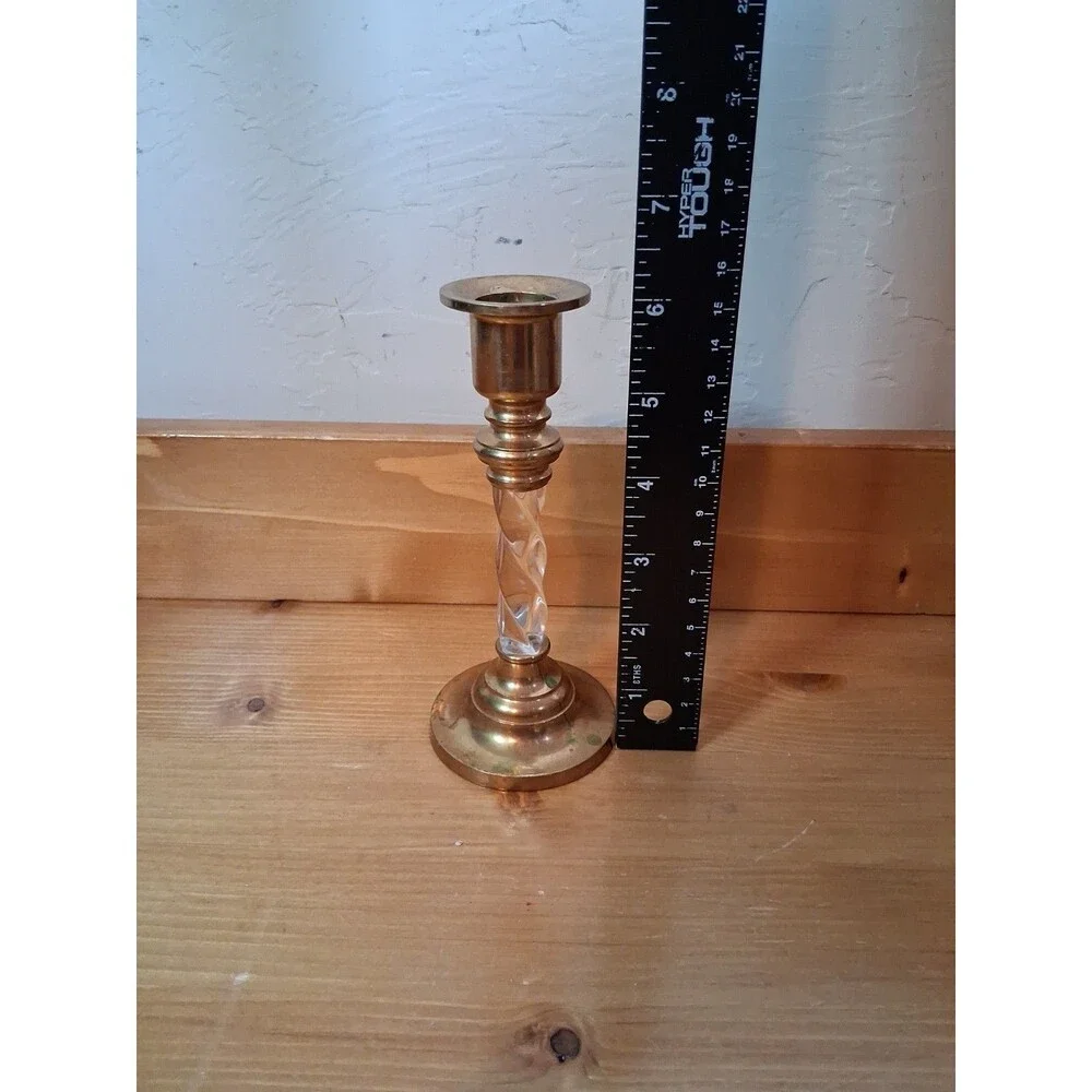 Brass Candlestick PartyLite Omnia Taper Candle Holder Brass and Lucite 6.5